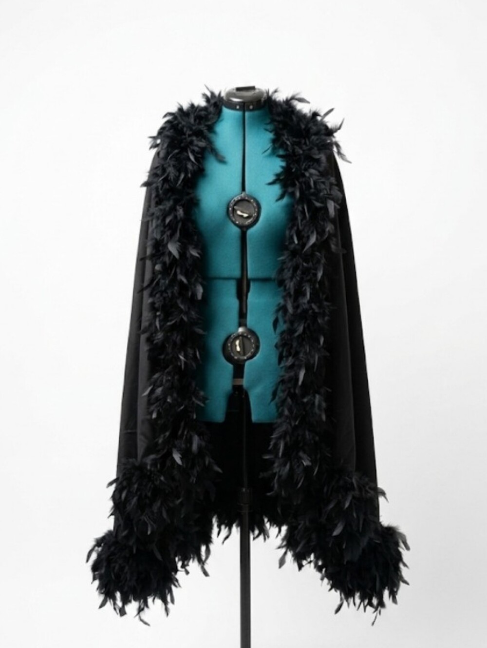 NWT Un, Deaux, Trois Brand Black Feather Trim Boa Scarf
